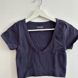 Garage Deep Blue Ribbed V-Neck Crop Top